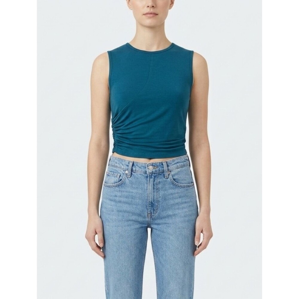 Cider Teal Ruched Sleeveless Crop Top Size Medium Jewel Tone Going Out Top